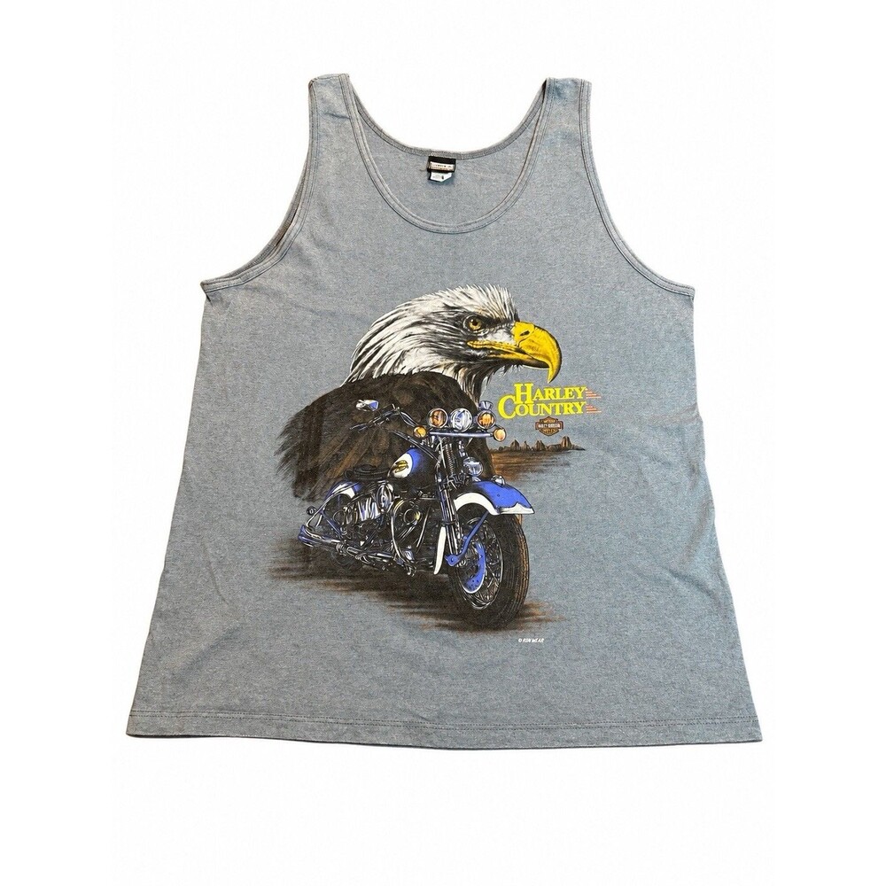 Vintage Harley Davidson Tank Top Mens L Gray Eagle Motorcycle Harley Country USA